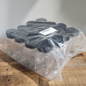 Set of 16 9 Oz. Spice Containers Clear W/Black Cap